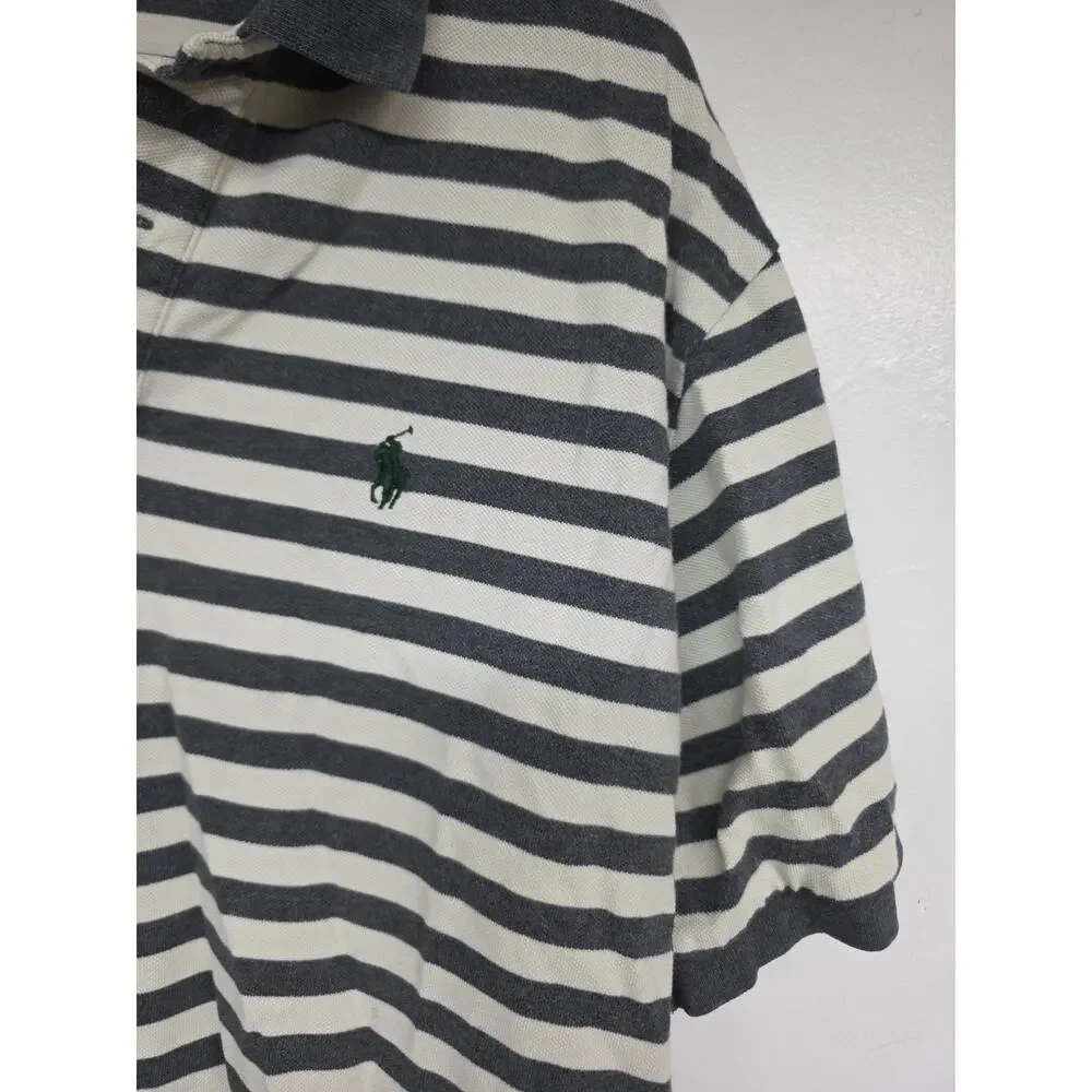 Polo Ralph Lauren Polo Shirt Mens Size XL Grey White Striped 100% Cotton